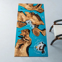 Table à manger moderne en bois massif avec plateau en résine époxy, design vague de bois, pour salon, 4 places, mobilier de maison