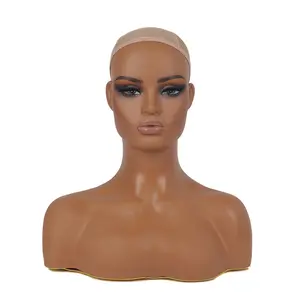 Makeup African American Mannequins Head With Shoulders Bust For Wigs for Sale