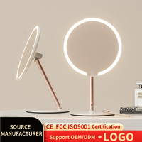 Miroir de maquillage LED à double axe, cadre en plastique, support de bureau portable, pour les dortoirs des étudiants, usage domestique, design haut de gamme, luxe léger