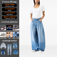 Jean en denim super ample bleu vintage à taille mi-haute, respirant, lavable, avec boutons et plis sur le devant, pour femme, style streetwear, idéal pour l'été