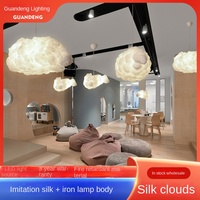 Lustre Nuage Créatif en Coton Blanc, Luminaire Ambiant Transparent pour Bar Commercial, Lustre Décoratif pour Maternelle