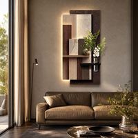 Art mural géométrique 3D moderne de luxe avec éclairage LED d'ambiance, décoration murale en relief Wabi Sabi avec vase à plantes pour hall d'entrée, couloir, maison