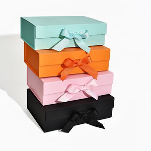 Custom Gift Packaging Foldable Magnetic Gift Box With Ribbon Closure fold shoe box