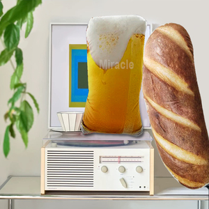 Conception de motif de restauration rapide à impression personnalisée Coussin doux Coussin décoratif Nouveauté Burger Frites Oreiller en forme de pop-corn - Product Image 1