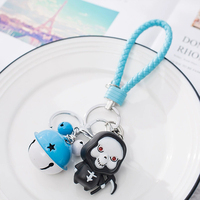 Porte-clés LED Halloween avec pendentif Grim Reaper, yeux lumineux, breloque squelette, bracelet tressé et clochette