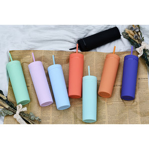 Gobelet en plastique acrylique mat à double paroi de 16oz avec paille et couvercle, tasse écologique - Product Image 5
