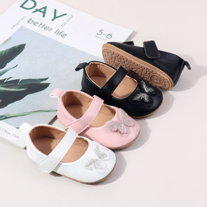 New Arrival Sew butterfly Design Solid PU Leather Newborn Infant Prewalker Baby Shoes for Girls - Product Image 1