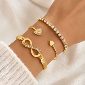 Multilayer Infinity Heart <b>Bracelet</b> 3Pcs/Set Full <b>Crystal</b> Peach Heart Open Charm Bangle Unisex Trendy Gift - Product Image 1