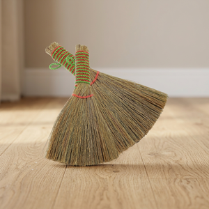 Handmade Eco Friendly Plastic Handle Grass Broom Stainless Steel Dustpan Classic Style Dusting Outdoor Furniture Cleaning - Product Image 3