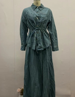 R-840 Élégante Abaya musulmane modeste en polyester, ensemble jupe évasée ample à manches longues et boutonnage simple – Décontracté Hiver Femme Adulte