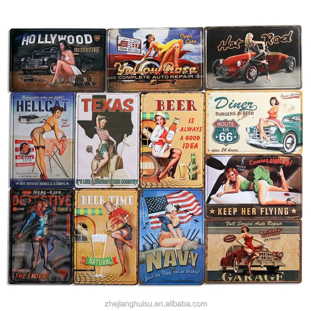 New arrival Classical Navy Pin Up Girl Embossed Metal Tin Sign Vintage Plaque Art Poster for Garage Living Room Home Wall Decor