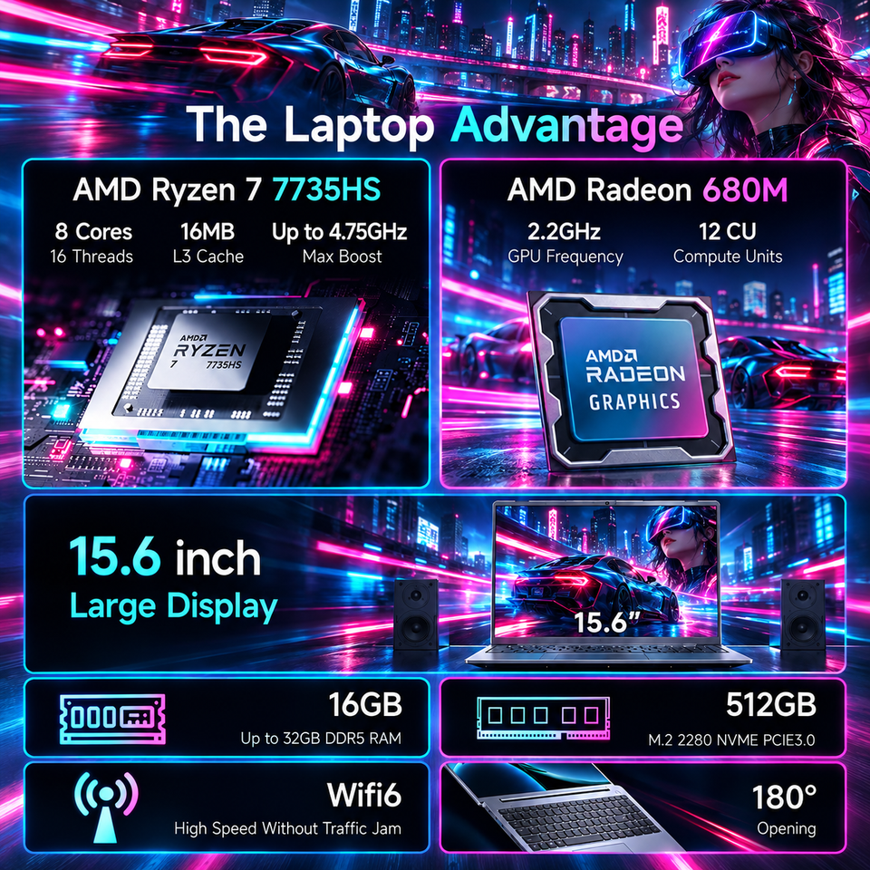 Business Notebook AMD Ryzen 7 7735HS 15.6 FHD 16GB LPDDR5 256GB SSD ...