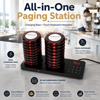 Système d'appel sans fil pour restaurant avec 20 pagers rechargeables de type coaster, émetteur à clavier tactile et ensemble de base de charge double
