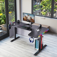 Bureau de jeu professionnel extensible en forme de L avec éclairage LED RGB, surface en fibre de carbone et structure métallique pour PC et usage bureautique