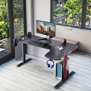 מקצועי גדול l-צורה rgb הוביל אורות שולחן משחקים לבן מחשב שולחן מתכת חומר עבור משרד משחקים פינתי גדול - Product Image 4