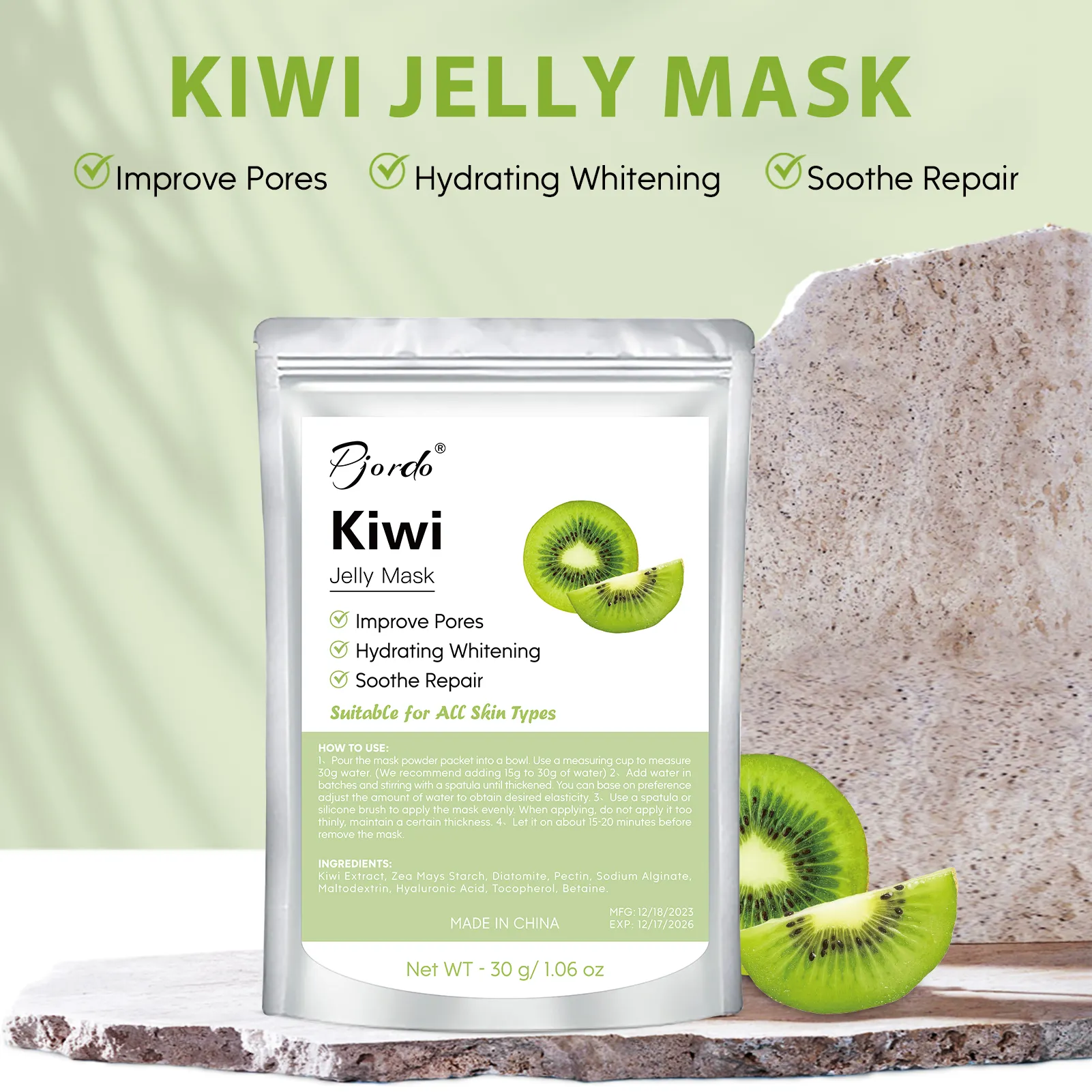 Máscara facial de colágeno para rosto e corpo de marca própria ODM/OEM Máscara Facial de Geléia de Kiwi Melhorar os poros Máscara de branqueamento hidratante Produto em pó