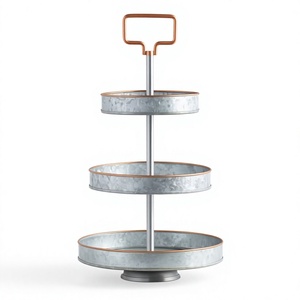 Galvanized 3 Tier Serving Stand With Copper Trim Metal Tiered Tray Platter For Cake Dessert Farmhouse Decor Event Display - Product Image 1