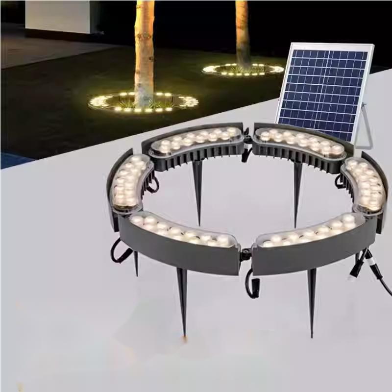IP65 Waterproof Aluminum Solar LED Ring Spotlight Warm White Eco-Friendly Tree Hugging Design Battery Operated Garden ROHS