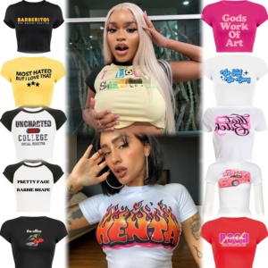 Peeqi YY24084 Atasan Crop Top Lengan Pendek Motif Huruf Musim Panas 2024, Seksi, Imut, Serbaguna, Pakaian Wanita - Product Image 1