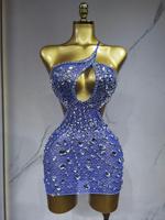 Robe Courte Sexy Scintillante à Diamants Dos Nu en Spandex/Polyester 2026 pour Femme, Sans Manches, en Maille, pour Soirée, Anniversaire, Bal de Fin d'Année, Chanteuse