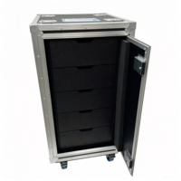 Valise de transport OEM/ODM à texture grain de litchi, 5 tiroirs en bois, porte coulissante latérale, quincaillerie en zinc argenté, robuste, indice de protection IP67