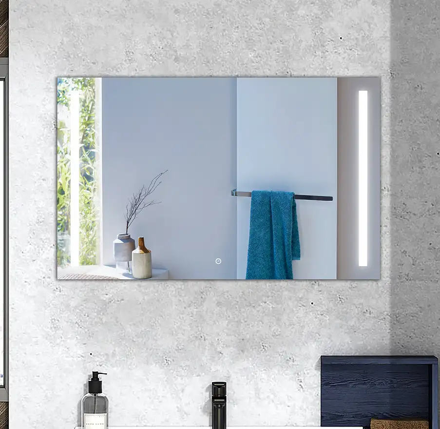 Cermin Persegi Panjang Gaya Modern Kamar Mandi, Cermin Pintar Backlit LED Kustom Gudang AS