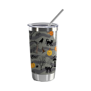 Vaso de acero inoxidable para Halloween de 20oz, taza de café de viaje con aislamiento clásico de gato Boo, regalos de bruja de terror, espeluznante para tapa de paja - Product Image 1