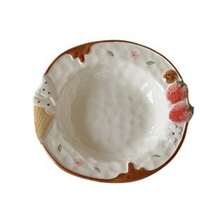 จานเซรามิคลายนูนรูปไอศกรีมการ์ตูนน่ารักสไตล์ Lelyi <span class=keywords><strong>INS</strong></span>  ชามข้าวสำหรับสาวๆ ดีไซน์สร้างสรรค์ สวยงามประณีต - Product Image 6