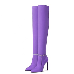 Bottes élégantes à talons hauts pour femme, bottes longues au-dessus du genou, chaîne à la cheville, bout pointu, chaussures d'hiver et d'automne, taille 43 - Product Image 4