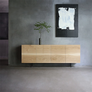 מזנון מעץ מלא בסגנון וואבי סאבי, ארון טלוויזיה גבוה, נירוסטה, 2 מגירות, 2 מדפים מתכווננים, ריהוט מודרני לסלון - Product Image 2