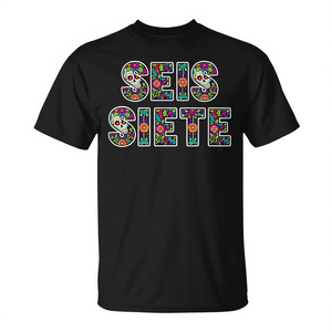 Six Seven Day Of The Dead T-Shirt en coton noir unisexe pour adulte, col rond, manches courtes, impression numérique - Product Image 3