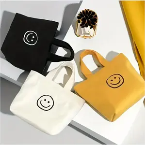 Impressão personalizada Smiley Pattern Mini Casual Canvas Tote Shopping Bag para Lunch Box