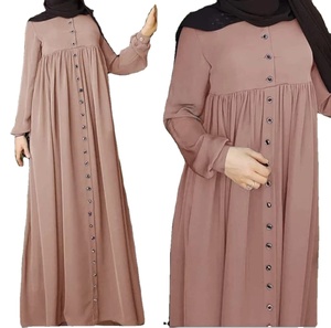 Robe Abaya arabe musulmane couleur unie simple boutonnage taille haute femmes Abaya Dubai robes musulmanes élégant Satin - Product Image 2