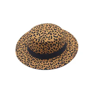 Comércio exterior em torno do Jazz Britânico dos homens e das mulheres de outono e inverno chapéu de lã de moda da Cópia do Leopardo Do Vintage Flat Top hat