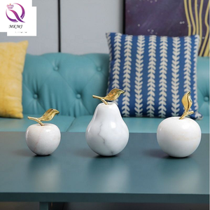 Nordic Moderne Eenvoudige Kantoor Thuis Zachte Decoratie Creatieve Wit Marmer <span class=keywords><strong>Fruit</strong></span> Gouden Koperen Blad Apple Peer Decoratie Voor Thuis - Product Image 3