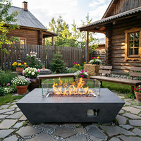 Table de foyer au gaz naturel en acier corten moderne avec aspect travertin brut, 65000 BTU de chaleur, portable pour usage extérieur