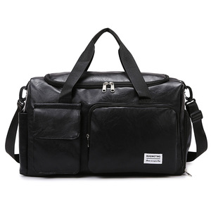 Korean Minimal Label Leather Weekender <b>Bag</b> Fashion Thick Wear-resistant Student Dorm Clothes Storage Outdoor Hand Shoulder <b>Bag</b> - Product Image 6