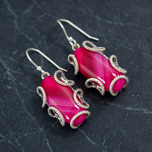 Petites boucles d'oreilles pendantes tendance, forme ovale, agate rose du Botswana, pierre précieuse, argent sterling 925, qualité excellente, prix de gros - Product Image 2