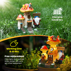 ตุ๊กตาโนมตกแต่งสวนสำหรับเป็นของขวัญ งานฝีมือเรซิ่น บ้านนางฟ้า ตุ๊กตาคนแคระกลางแจ้งพร้อมบ้านเห็ดสำหรับจัดสวน ตกแต่งภูมิทัศน์ ไฟพลังงานแสงอาทิตย์ - Product Image 5