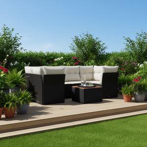 Conjunto de Sofá de Jardín Negro, Mimbre Sintético para Exteriores con Cojines de Espuma de Alta Densidad, Diseño Contemporáneo Impermeable - Product Image 2
