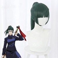 Perruque synthétique Maki Zen'in Cosplay 50 cm longue et droite verte Jujutsu Kaisen Anime avec une queue de cheval – Vente en gros