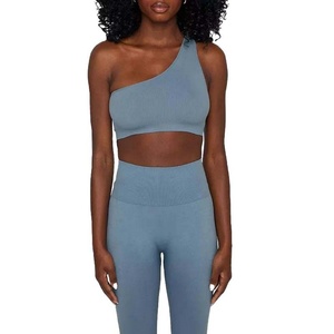 Women's High Impact <b>Crop</b> <b>Top</b> Sports Bra Set One Shoulder Breathable Green Seamless Lightweight Custom Logo for Workout - Product Image 5