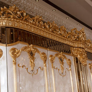 Luxus-Barock garderobe, hand geschnitztes goldenes Holz, verspiegeltes Inlay, mehrtürige Aufbewahrung, Schlafzimmer möbel im europäischen königlichen Stil - Product Image 5