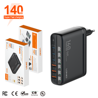 Chargeur de téléphone et ordinateur portable LDNIO A6140C 140W GaN Super Rapide avec affichage LED, prise universelle interchangeable, charge rapide 100W PD QC5