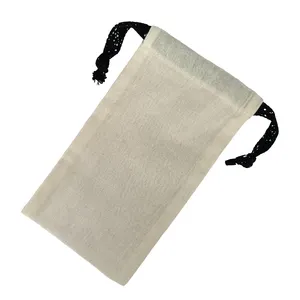 Bông tai trắng điện thoại di động bao bì hữu cơ trang điểm đồ trang sức Linen bông Pouch với ban nhạc gân biểu tượng tùy chỉnh