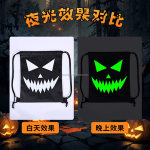 Halloween Glow-in-the-Dark Battery Powered <b>Drawstring</b> <b>Backpack</b> for Adult Outdoor Use-Polyester Material for Holidays Graduation - Product Image 6