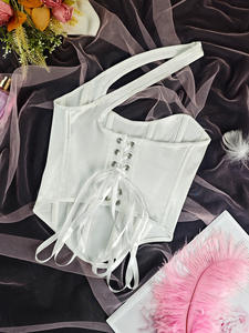 2025 Neuestes Design Hochwertiges weißes Satin-Spaghetti träger-Tanktop Damen Sexy Dessous Fishbone Shaping Crop Top - Product Image 6