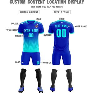 Ensemble de maillots de football personnalisés unisexes pour adultes, col en V, sublimation, évacuation de l'humidité, nom de l'équipe, numéro, logo, shorts inclus - Product Image 3