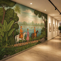 Papier peint mural auto-adhésif imperméable, scène de chasse miniature indienne, lac tropical, papier peint à coller et à décoller, décoration murale