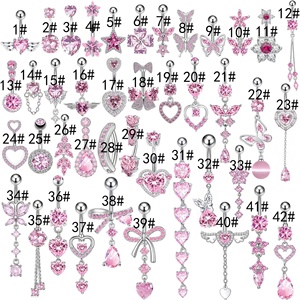 Nhẫn rốn, khuyên rốn bằng thép không gỉ mạ vàng kiểu dáng thời trang hình trái tim màu hồng đính zircon, bán buôn trang sức Gaby 100 Design. - Product Image 5